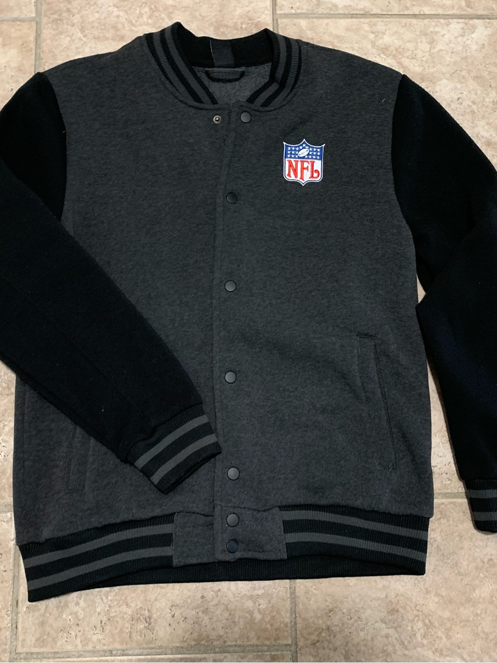NFL Charcoal and Black Varsity Jacket with Shield Logo fleece lined